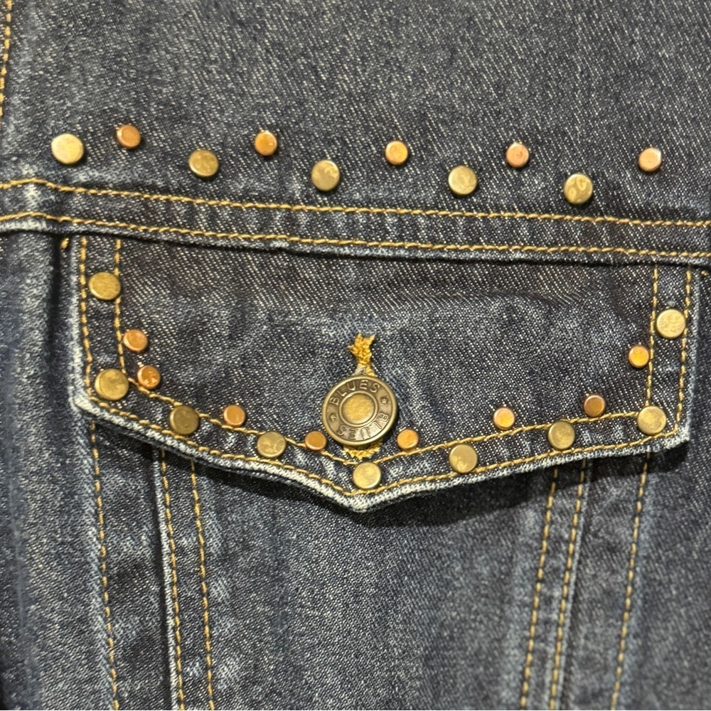Vtg CAPISTRANO Blue Denim Studded Jean Jacket - Button Front Pockets Size 20 - Picture 3 of 6